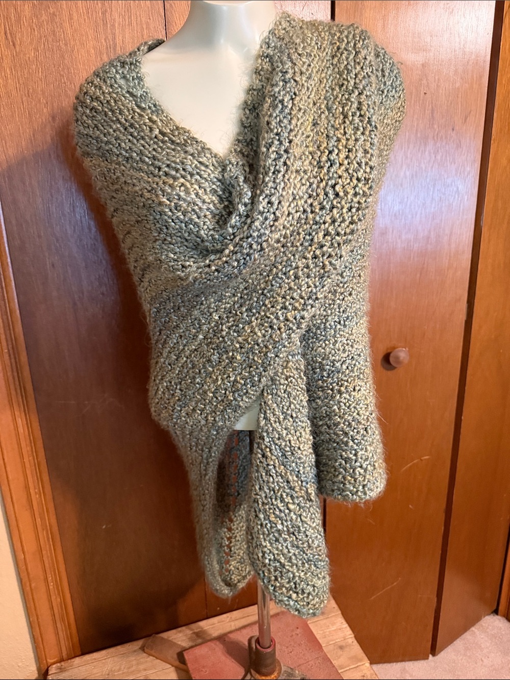 Handmade Cozy Olive Knit Shawl/Wrap